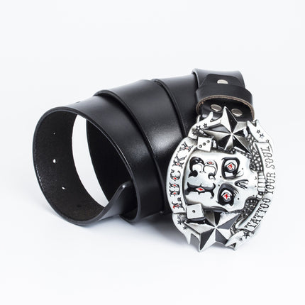 Trendy Men's Leather Belt Skull Skateboard Buckle