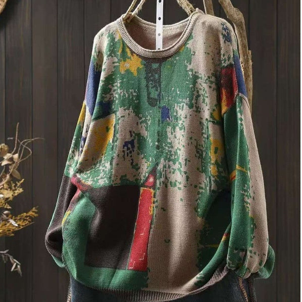 Painted Printing And Dyeing Cotton Sweater