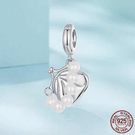 S925 Sterling Silwer Skulppêrels Handsak Hanger Krale