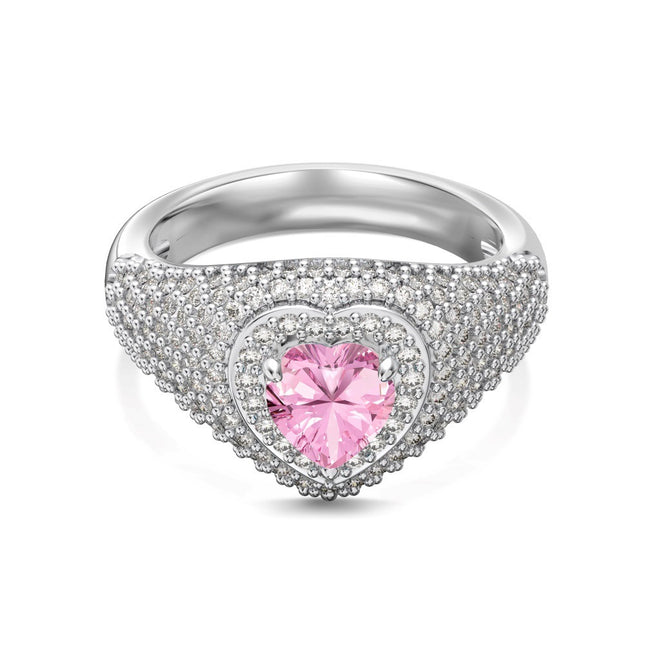 Wedding Style S925 Sterling Silver Ring Female Delicate Heart Full Zirconium Inlaid Holiday Ring