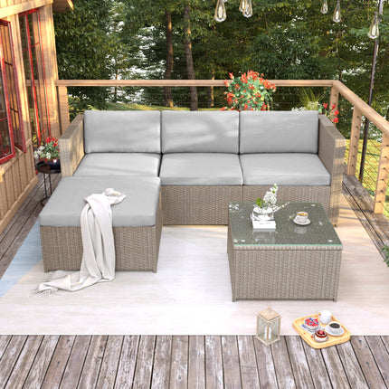 Tuinhoekbank Rattan Tuinmeubels Patio Stel Tuin Ontspanningsstel Tuin Rattan Meubels Sitkamerstel, Khaki