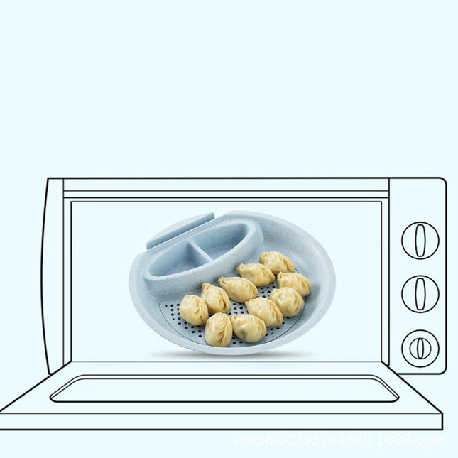 Round Double Layer Dumplings Drain Tray with Dipping Saucer Snack Plate