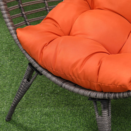 Patio Rattan Eierstoel m/ Sagte Kussing, Traandruppel-Knusselsitplek, Buite-/Binne-Patio Stoel, PE Plastiek Rattan Meubels met Verstelbare Hoogte Voetkussings, Oranje