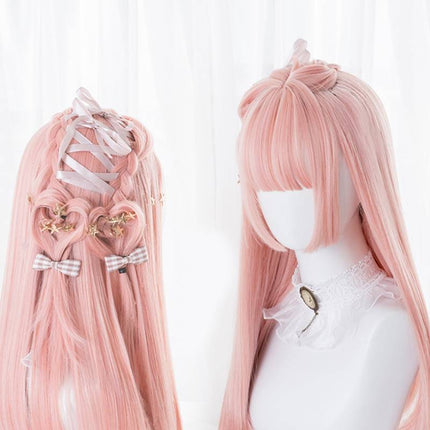 Princess cut long straight hair double ponytail wig