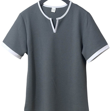 Color-block V Neck Outdoor Sports Waffle T-shirt