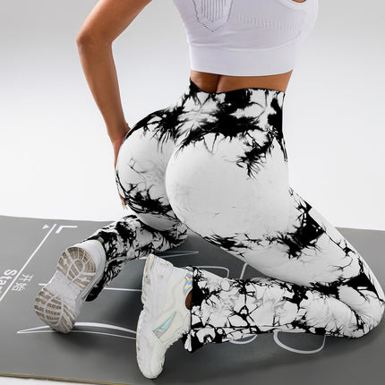 High-Waist Tummy Control Flare Yoga Pants For Women, Tie-Dye Stretch Slimming Bootcut Workout Pants, Fitness & Sports Activewear