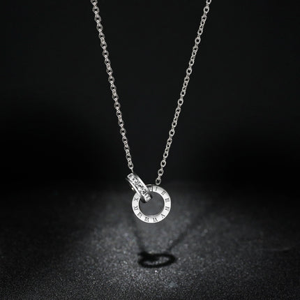 Modieuse Vlekvrye Staal Dubbelring Diamantbesaaide Halssnoer Vir Vroue