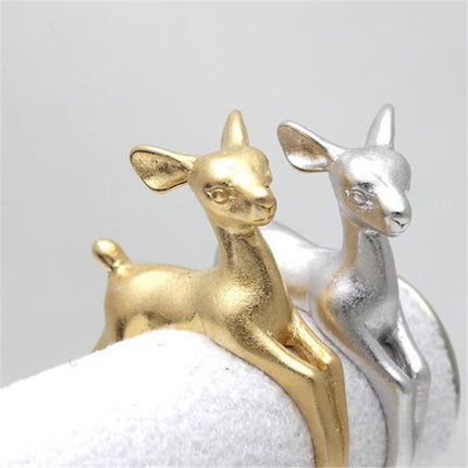 Retro Oulike Ringe Bambi Beer Oprolringe Verstelbare Rendierhoringring in Goue Juwele Cocktail