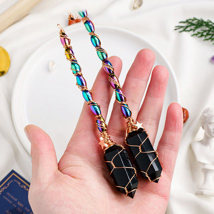 Natuurlike Kristal Obsidiaan Dubbelpuntige Kolomsepter-Hanger