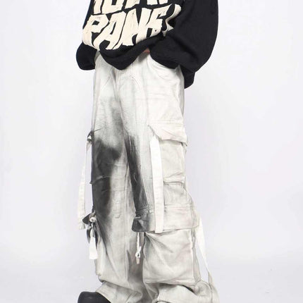 Splash Ink Multi-pocket Cargo Pants Men's Loose Straight Mopping Pants