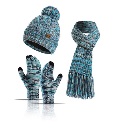 Three-piece Hat Thick Scarf Touch Screen Gloves
