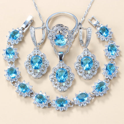 Granaat Kubieke Sirkonium Oorbelle Hanger Halssnoer Armband Ring Geskenk 4 Stuks Stel
