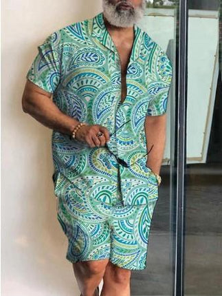 Men's Casual Beach Short-sleeved Shirt And Shorts Suit
