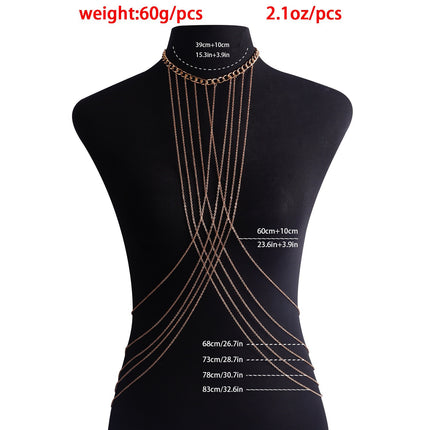 Fashion Creative Multi-layer Cross Body Chains Shop Hot Girl Chest Necklace