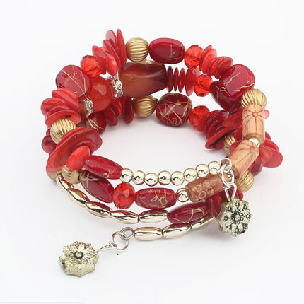 Natural Stone Pine Agate Beaded Multi-layer Winding Bracelet Bracelet