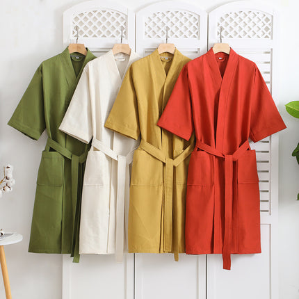 Cotton Single-layer Yarn Bathrobe Spring Summer Cropped Sleeves Mid-length Bathrobe