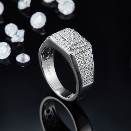 Men's Luxury And Fashionable Light Luxury Jewelry Silver Ring S925 Silver-plated Platinum Set With Top-quality Moissanite