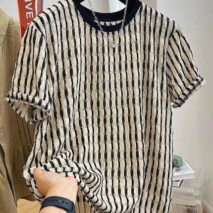 Men's Casual Loose Textile Short Sleeve Stripes