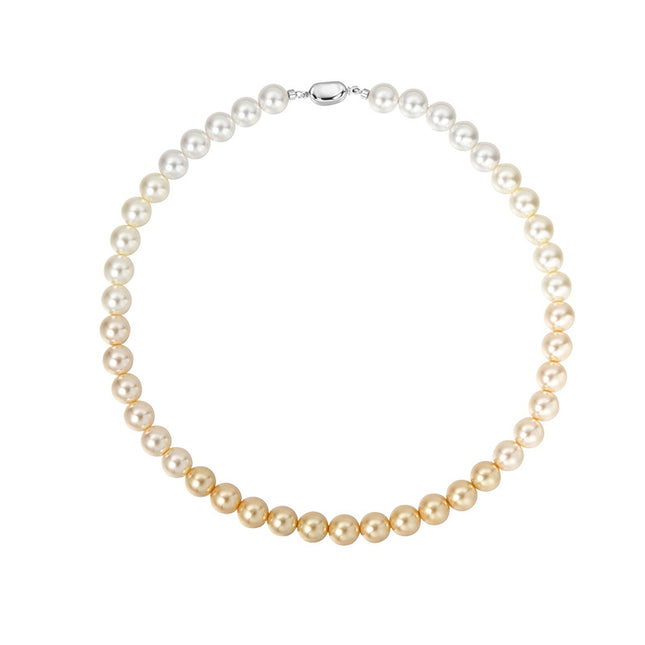 S925 Sterling Silver Clasp Necklace With Australian White Tea inspired Golden Gradient Pearls