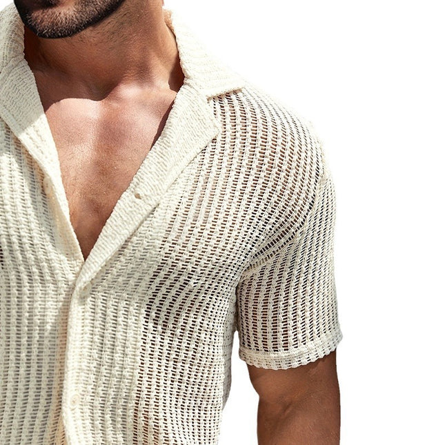 Men's Retro Cotton And Linen Stripes Henley Shirt Casual Loose Shirt Cardigan Lapel Men's Clothing