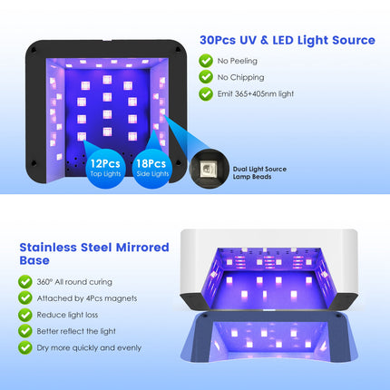 1 Stuk 120W Koordlose UV Naellamp Herlaaibare Gel Genesende Lamp Gel Politoer Lig Naeldroër Met LED-skerm 1S Tot 120S Tydinstelling 30 LED-krale Vir Salon En Huis
