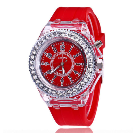 LED Liggewende Horlosies Genève Vroue Kwarts Horlosie Dames Silikoon Armband Horlosies