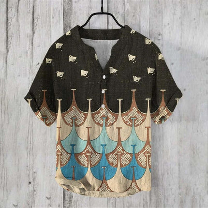 Summer Beach Casual Men's Clothing Short Sleeve V-neck