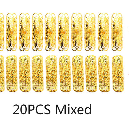 20 Pieces Round Adjustable Golden Metal Hair Tube Beads Rings