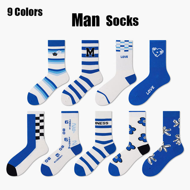 9 Pairs Colorful Compression Running Socks For Men Crew Athletic Hiking Wicking Anti Blister Cushioned Anti-odor And Breathable For Running Hiking Cycling Fitness