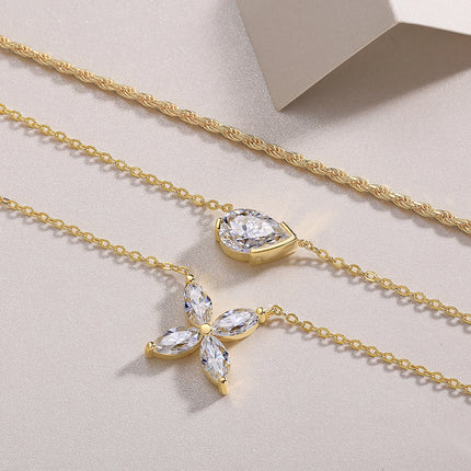 Peervormige Inlegsel Van Topgehalte Moissanite, Luuks En Modieus, Minimalistiese Tendens Juweliersware, Silwer Hanger Halssnoer, Kraagketting, S925 Silwer Ge-elektroplateer Met Goud