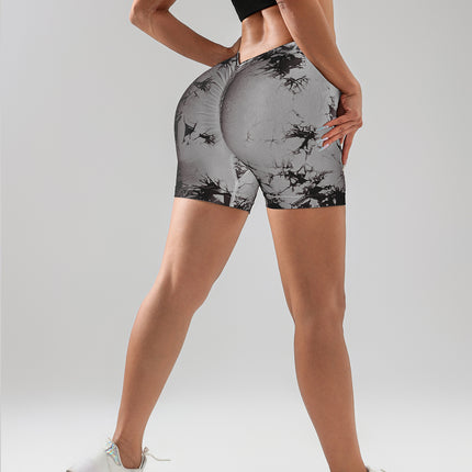 Women's Tie Dye High Waist V-Back Scrunch Yoga Shorts, Seamless Sport Athletic Shorts With Stretch Fabric, Fitness Workout Bottoms