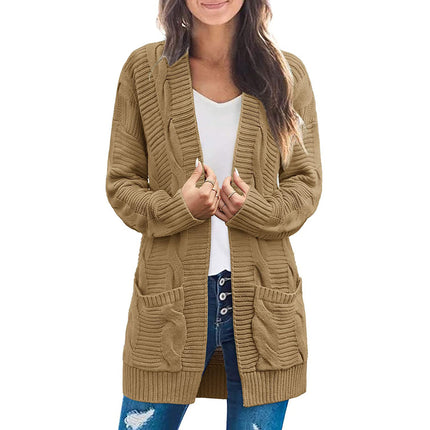 Plus Size Women's Coat Twist Double Pocket Cardigan Sweater