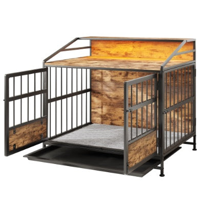 Multi-function Furniture Style Dog Crates With Storage, Dog Crate Furniture Large Wooden Dog Kennel With Double Doors, For Large Medium Dog Indoor, Brown
