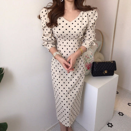 Wave Dot V-Neck Lace Bowknot Waist Bag Hip Dress