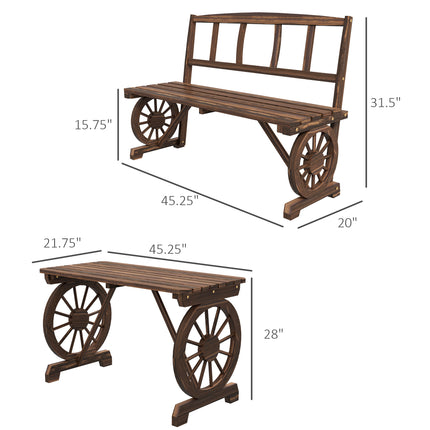 Patio Tafel en Stoele vir 4 Mense, Wa-wiel Ontwerp, Buitelug Meubelstel vir Agterplaas, Tuin, Gekoolstofde