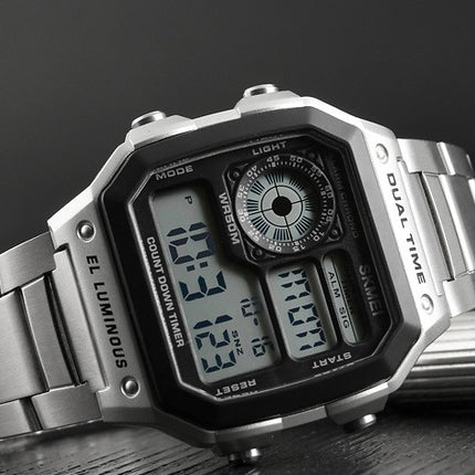 Business steel belt electronic watch double display multi-function sports waterproof watch