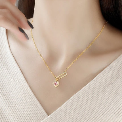 Rhinestone Heart-shaped Pin Necklace Special-interest Design Exquisite High-grade Light Luxury Clavicle Chain
