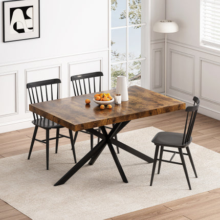 Retro Reghoekige Rek Eettafel, Antieke Houtblad En Swart Reliëfplaat, Swart Fyn Sand Kruisysterbasis Eettafel, Met Bergingsboks