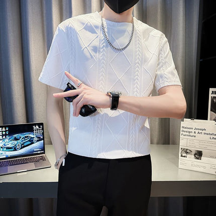 Rhombus Jacquard Personality Trend Summer Round Neck Half T-shirt
