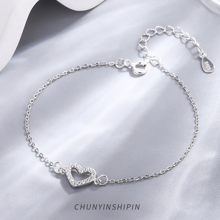 S925 Sterling Silwer Diamant Liefdesenkelbandjie