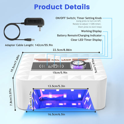 1 Stuk 120W Koordlose UV Naellamp Herlaaibare Gel Genesende Lamp Gel Politoer Lig Naeldroër Met LED-skerm 1S Tot 120S Tydinstelling 30 LED-krale Vir Salon En Huis