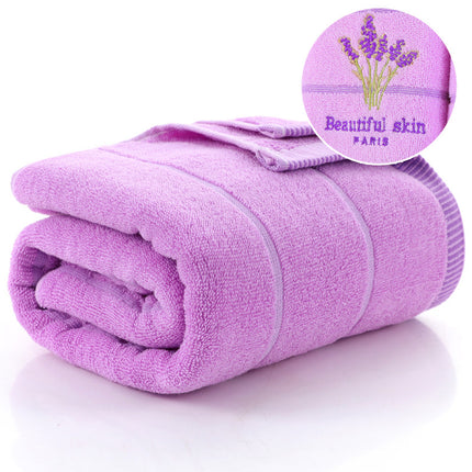 Laventel Sag Absorberende Geborduurde Gestreepte Badhanddoek