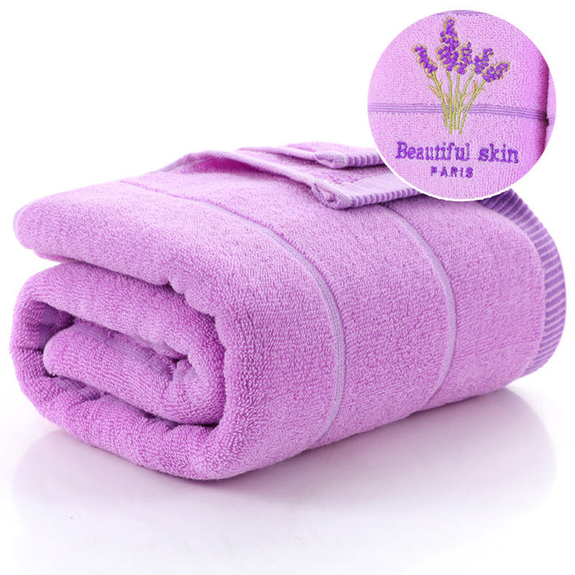 Laventel Sag Absorberende Geborduurde Gestreepte Badhanddoek