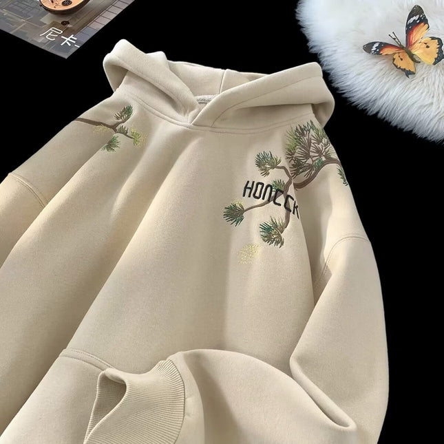 National Style American Heavy Plus Velvet Gray Hooded Sweater