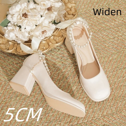 Mary Jane Shoes Pearl Ribbon Patent Leather Fairy Style