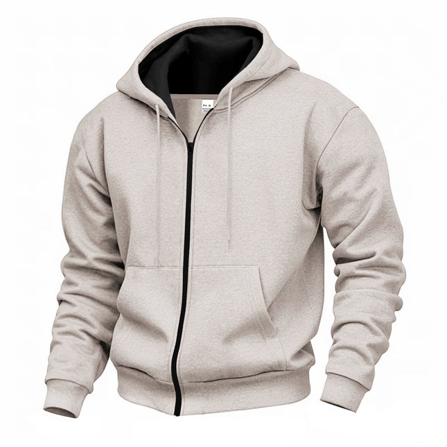Men's Warm With Velvet Hooded Zipper Casual Sweatshirt