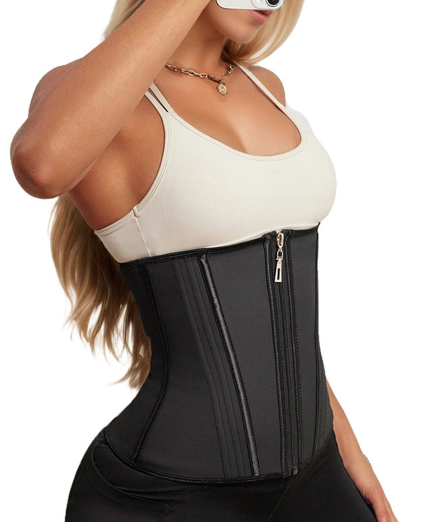 Waist Trainer For Women Latex Sport Underbust Steel Boned Corset Shapewear With Zipper Hook Shapewear Double Control Body Shaper Workout Fajas Colombianas Moldeadoras Stomach Strapless Shapewear
