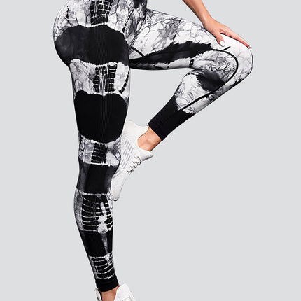 Tie-dye High Waist Tummy Control Butt Lifting Moisture Wicking Quick Drying Seamless Tie Dye Yoga Pants, Running Sports Tight Pants, Women's Activewear