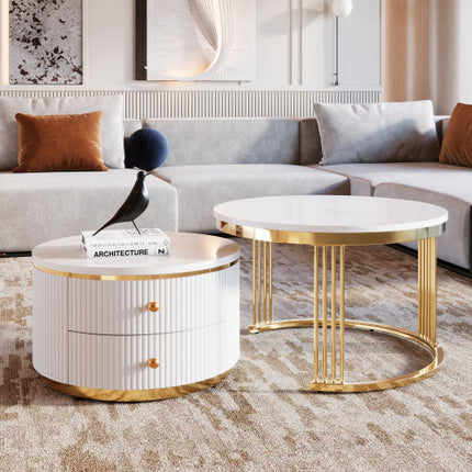 Moderne 2-stuk Wit Sirkelvormige Nesbanktafel Met Laaie, 27.6 Duim