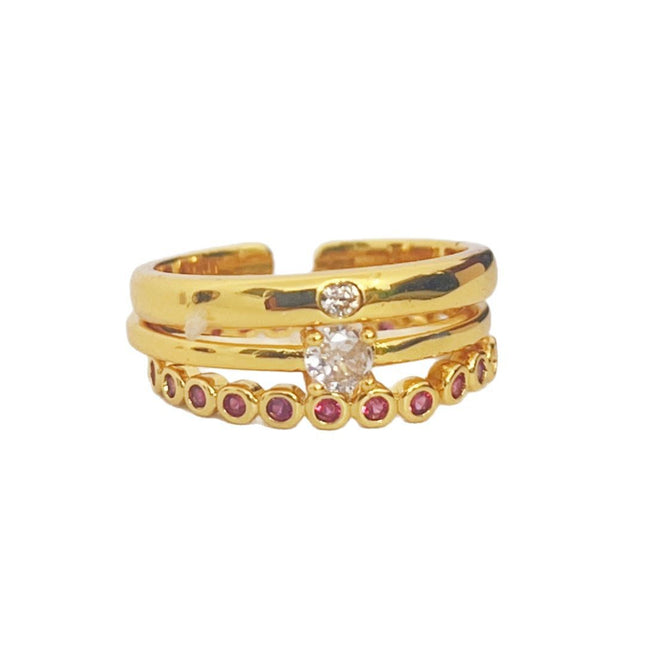 Fyn Rooi Diamant Stip Diamant Gewone Ring Goue Ring